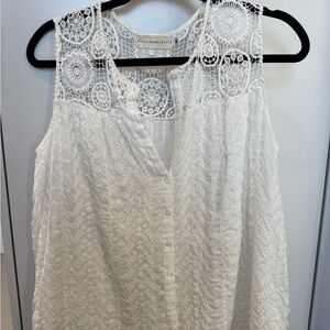 Lavender & Light White Lace Button-Down Blouse